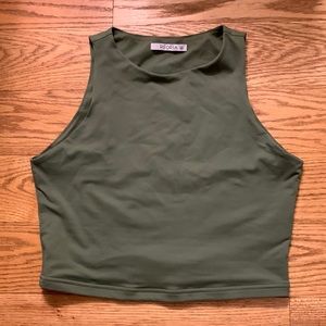 ReoRia M Seamless High Neck Crop Top Khaki Green
